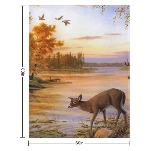 Plaid met print van Deer River Forest, 60 x 80 inch 2