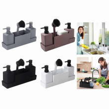(White) Keukenopbergrek met zeepdispenser en sponshouder, waterdicht plastic, voor bij de gootsteen, zwart.