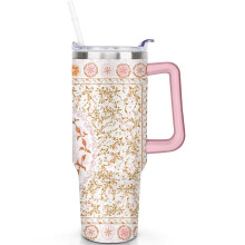 Gobelet Boho 40 oz avec poignée et couvercle anti-fuite