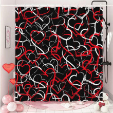 Perdea de duș romantică cu inimă roșie și albă, 183x213 cm