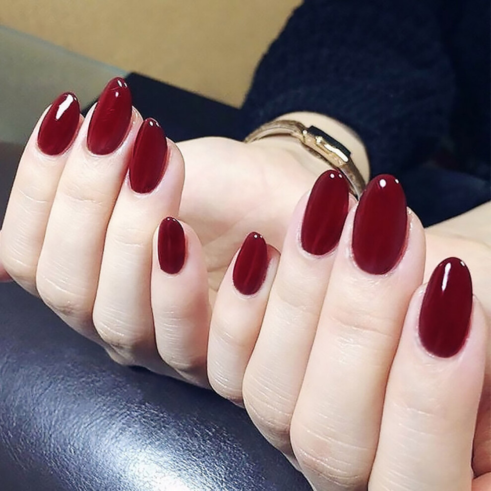 Creation-3C 24Pcs Vintage Red False Nails, Waterproof & Long Lasting