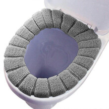 (Grey) Toilet Seat Cover Pads, 4pcs, Plush Acrylic Fabric, Washable, Elastic Fit for Standard Toilet