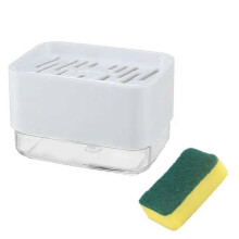 (White) Zeepdispenser met sponshouder voor de gootsteen, kunststof, inhoud 385 ml
