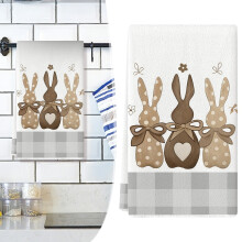 Torchon de cuisine lapin, panier floral, motif œufs, 40 x 60 cm