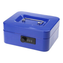 (Blue) Metal Cash Box with Combination Lock, Removable Money Tray, Stainless Steel Carry Handle, Multiple Sizes and Colors