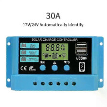 (1PCS 30A) Controlador de Carga Solar PWM 12V 24V 30A 50VDC Tela Colorida Compatível com Baterias Chumbo Ácido Lifepo4 Lítio