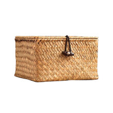 (20*20*11CM) Seagrass Storage Basket with Lid, Large Capacity Dustproof Fiber Box for Home Office Classroom