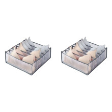 2X Unterwäsche-BH-Socken-Organizer-Aufbewahrung, Waschbarer, Faltbarer Schubladen-Kleider-Organizer (Grau-6 Fächer)