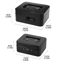 (Red) Metal Cash Box with Combination Lock, Removable Money Tray, Stainless Steel Carry Handle, Multiple Sizes and Colors