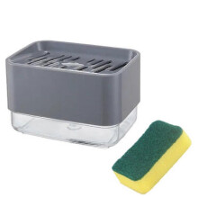 (Gray) Zeepdispenser met sponshouder voor de gootsteen, kunststof, inhoud 385 ml