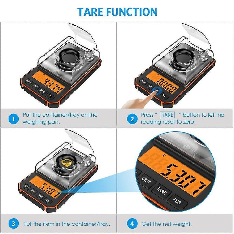 (Orange) Electronic Digital Scale Portable Mini 50G 0.001G Precision Milligram Scale With Calibration Weights 6944168441579