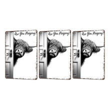(Color 3, S) Vintage Highland Cow Metal Wall Sign with Humorous Quote for Bathroom Western Decor