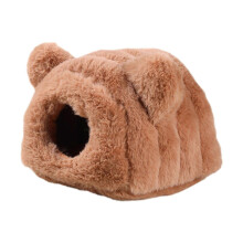 (Brown) Hamsterbedje voor kleine dieren, pluche beervormig huisje, halfgesloten, warm schuilplaatsje voor cavia's