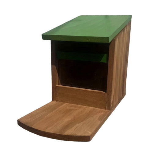 (green) Wood Squirrel Feeder with Easy Open Lid, Removable Panel, Solid Wood Feeding Station