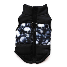 (black skull, M) Veste rembourrée pour chien avec harnais pour l'hiver, garnie de coton, disponible en plusieurs couleurs et tailles.