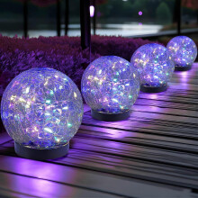 (Multicolor4) Solarne kule świetlne zewnętrzne, wodoodporne, z inteligentnym przełącznikiem, 30 diod LED, pęknięte szkło, 600 mAh