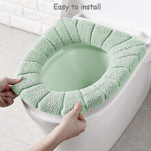 (Green) Toilet Seat Cover Pads, 4pcs, Plush Acrylic Fabric, Washable, Elastic Fit for Standard Toilet