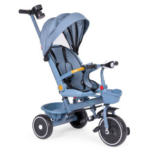 Cărucior triciclu 2 în 1, scaun pivotant, baldachin pliabil, albastru, ECOTOYS