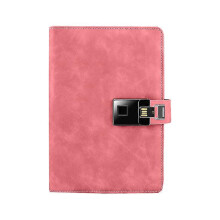 (Cowhide Pink) Notatnik A5 z zamkiem odcisku palca i modułem 3D, pojemność 10 odcisków palców, zasilanie przez USB, okładka ze sztucznej skóry