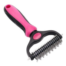 (Rose red, L) Deshedding Comb for Dogs Cats Undercoat Rake Dematting Brush Grooming Tool