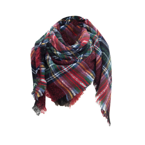 Bufanda triangular de invierno para mujer, chal a cuadros con borlas. 1