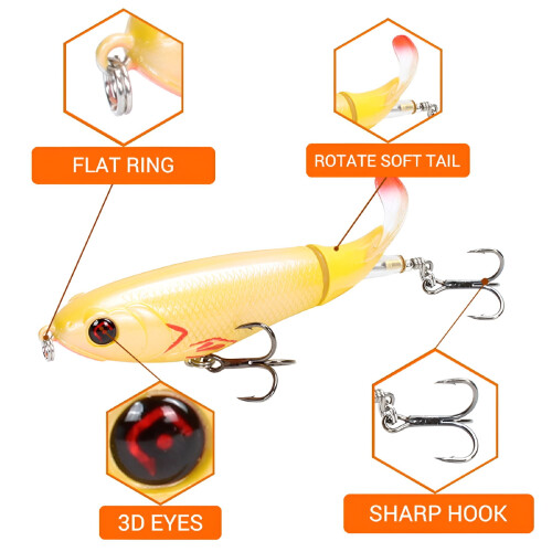 Isca de superfície rígida para pesca com olhos 3D e rotação. 2