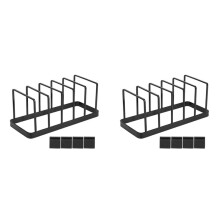 2X Euro Kitchen Organizer for Plates, Cutting Boards Bakeware Reusable Containers, and Lids Holder Rack Black