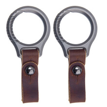 2X Llavero de Aleación de Titanio, Colgante de Llavero de Coche, Colgante de Correa de Piel de Vaca, Herramienta EDC, Regalo para Hombre