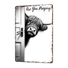 (Color 1, M) Vintage Highland Cow Aluminum Sign Funny "Are You Pooping?" Bathroom Wall Decor for Western Farmhouse Rustic