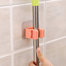 (Pink) Wall Mounted Mop Holder, 3 Pack, Strong Adhesion Plastic, for Garage Tool Room, White