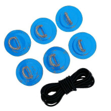 (Blue) 6 Pieces PVC D-Ring Patches with 5m Black Elastic Bungee Cord, for Kayak, Canoe, Inflatable Boat, SUP, Grey and 5 Colours Available