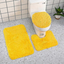 (Yellow) Badmatset 3-delig, antislip badkamermat van polyester met PVC-achterkant, grijs