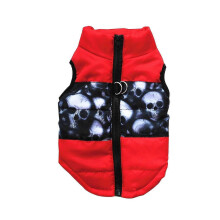 (red skull, M) Padded Dog Jacket with Harness for Winter, Cotton Filled, Multiple Colors and Sizes