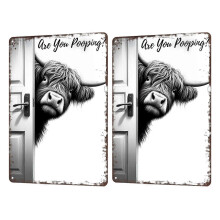 (Color 2, M) Vintage Highland Cow Metal Wall Sign with Humorous Quote for Bathroom Western Decor