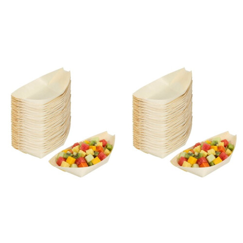 100X Bocadillos - Cuencos, Madera Biodegradable "" 11 Cm X 6.5 Cm
