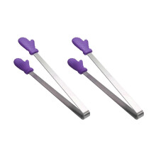 (Purple, C) 2-teilige Silikon-Eiswürfelzange mit Edelstahlgriff, lebensmittelecht, leicht zu reinigen