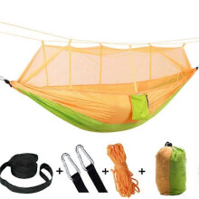 (yellowlight green) Hamaca exterior con mosquitera, nailon 210T 260 x 140 cm, ligera portátil para camping senderismo viajes playa jardín