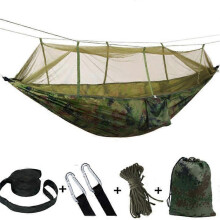 (camouflage colour) Hangmat met muggennet, 260x140 cm 210T nylon, inclusief bevestigingsriemen, lichtgewicht voor kamperen en buitenactiviteiten