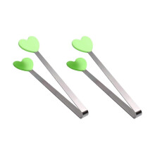 (Green, B) 2-teilige Silikon-Eiswürfelzange mit Edelstahlgriff, lebensmittelecht, leicht zu reinigen