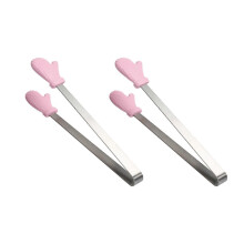 (Pink, C) 2-teilige Silikon-Eiswürfelzange mit Edelstahlgriff, lebensmittelecht, leicht zu reinigen