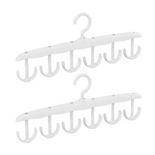 (White, 2pcs) Coat Hanger with 12 Swivel Hooks, 360 Degree Rotary, Space Saving Storage for Closet