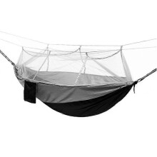 (grey black) Hangmat met muggennet, 260x140 cm 210T nylon, inclusief bevestigingsriemen, lichtgewicht voor kamperen en buitenactiviteiten