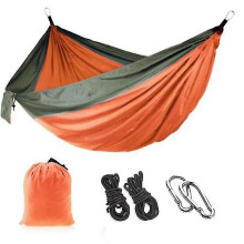 (Orange) Draagbare tweepersoons campinghangmat van nylon, 270x140 cm, 200 kg draagvermogen, voor kamperen en buitenactiviteiten