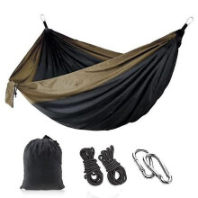 (Brown) Draagbare nylon tweepersoonshangmat, 270x140 cm, draagvermogen 200 kg, voor kamperen, picknicken, barbecueën en ontspanning binnenshuis.
