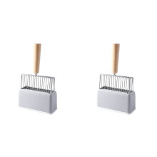 2X Metal Cats Litter Scoop with Holder Stand, Heavy Duty and Easy Clean Grey