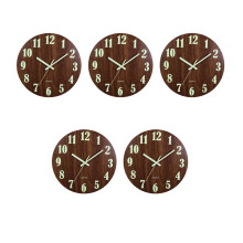 5X Lichtgevende Wandklok, 12 Inch Houten Stille, Niet-Tikkende Keukenwandklokken voor Woonkamer Binnen en Buiten
