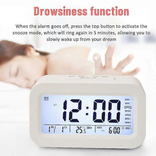 (white) Smart Alarm Clock, Large LED Display, Automatic Sensor Night Light, Built-in Thermometer, Plastic, Quiet, Energy Saving 1