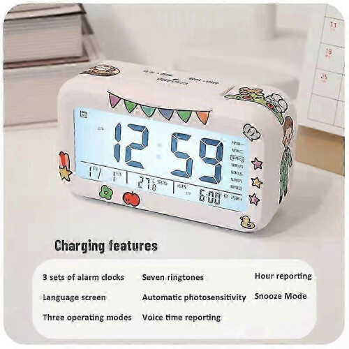 (white) Smart Alarm Clock, Large LED Display, Automatic Sensor Night Light, Built-in Thermometer, Plastic, Quiet, Energy Saving 2