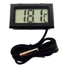 (Black) Cyfrowy termometr LCD, od -50C do 110C, dokładność 0,1C, czujnik wodoodporny 1 m, do witryn chłodniczych i lad ekspozycyjnych