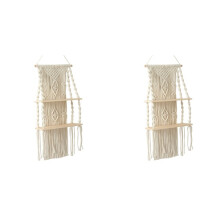2X Handgemaakte Tassel Macrame Muur Opknoping Plank Boho Katoenen Touw Geweven Tapijt Plant Hanger Drijvende Plank Thuis Room Decor